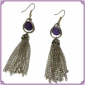 Amythest Stones in Silver Tone Metal Cages Earrings